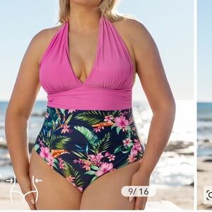 Color block and floral one piece, tummy control. Never been worn!